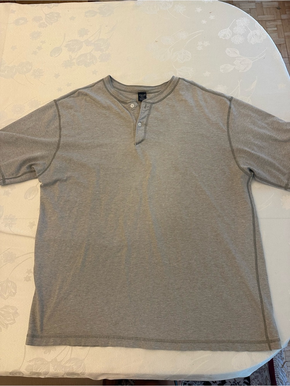 100% cotton Lands' End Men's Light Gray Short Sleeve Henley